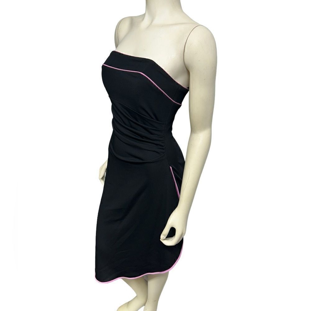 Y2K 90’s Vintage Betsy and Adam Black Strapless Dress Pink Accent Asymmetrical